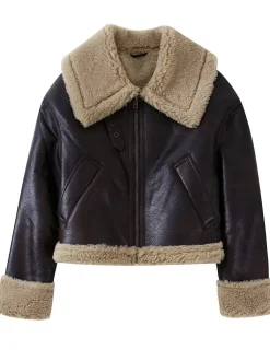 Online Teddy Faux Leather Zipper Jacket Outerwear|Jackets