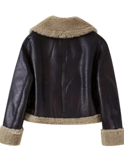 Online Teddy Faux Leather Zipper Jacket Outerwear|Jackets