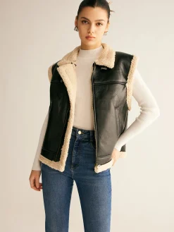 Hot Teddy Lined PU Leather Vest Outerwear|Vests
