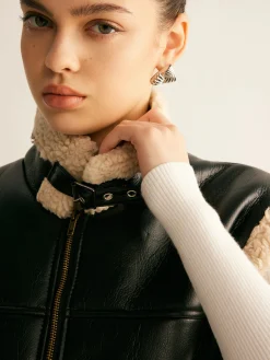 Hot Teddy Lined PU Leather Vest Outerwear|Vests
