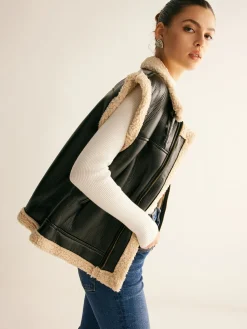 Hot Teddy Lined PU Leather Vest Outerwear|Vests