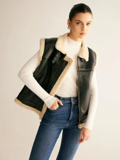 Hot Teddy Lined PU Leather Vest Outerwear|Vests
