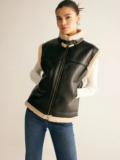 Hot Teddy Lined PU Leather Vest Outerwear|Vests
