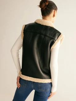 Hot Teddy Lined PU Leather Vest Outerwear|Vests