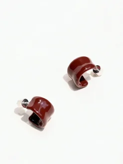 Textured Enamel C-Shaped Earrings Earrings|Accessories
