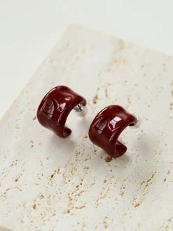 Textured Enamel C-Shaped Earrings Earrings|Accessories
