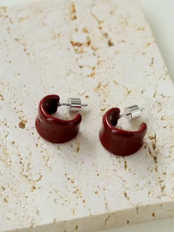 Textured Enamel C-Shaped Earrings Earrings|Accessories