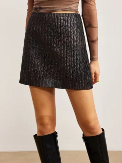 Hot Textured Faux Leather Zipper Skirt Skirts|Bottoms