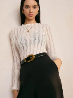 Clearance Textured Semi-Sheer Slim T-Shirt Tops