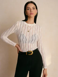 Clearance Textured Semi-Sheer Slim T-Shirt Tops