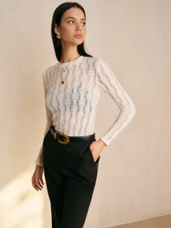 Clearance Textured Semi-Sheer Slim T-Shirt Tops