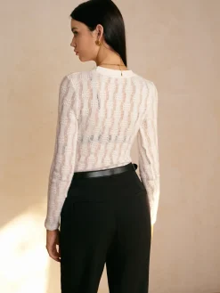 Clearance Textured Semi-Sheer Slim T-Shirt Tops