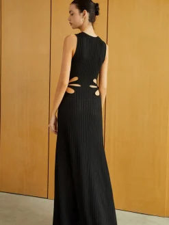 New Textured Sleeveless Cutout Long Dress Black Dresses|Casual Dresses