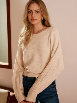 New Tie Back Cable Knit Top Sweater Tops|Sweaters & Cardigans