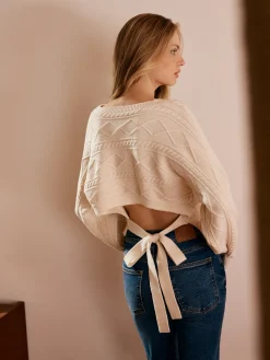 New Tie Back Cable Knit Top Sweater Tops|Sweaters & Cardigans
