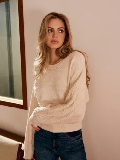 New Tie Back Cable Knit Top Sweater Tops|Sweaters & Cardigans