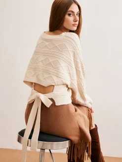 New Tie Back Cable Knit Top Sweater Tops|Sweaters & Cardigans