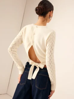 Online Tie Back Crop Sweater Sweater Tops|Sweaters & Cardigans