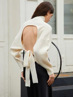 Clearance Tie Back Mock Neck Sweater Sweater Tops|Sweaters & Cardigans