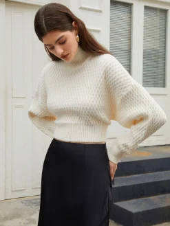 Clearance Tie Back Mock Neck Sweater Sweater Tops|Sweaters & Cardigans