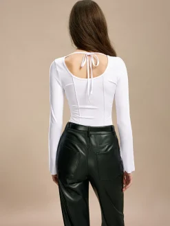 New Tie Back Piping Slim T-Shirt T-shirts|Tops