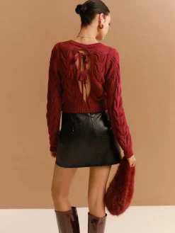 Hot Tie Back Twist Short Sweater Sweater Tops|Sweaters & Cardigans