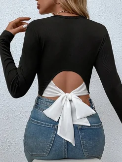 Sale Tie Beck Skinny Crop Blouse Crop Tops|Blouses & Shirts