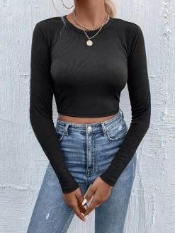 Sale Tie Beck Skinny Crop Blouse Crop Tops|Blouses & Shirts