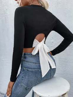 Sale Tie Beck Skinny Crop Blouse Crop Tops|Blouses & Shirts