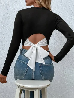 Sale Tie Beck Skinny Crop Blouse Crop Tops|Blouses & Shirts