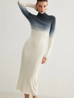 Sale Tie Dye Gradient Slim Long Dress Sweater Dresses|Work Dresses