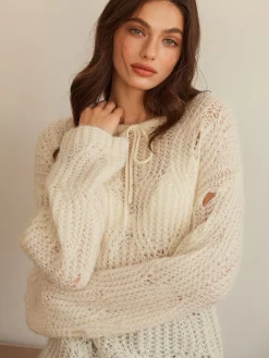 Online Tie Front Hollow Shift Sweater Sweater Tops|Sweaters & Cardigans