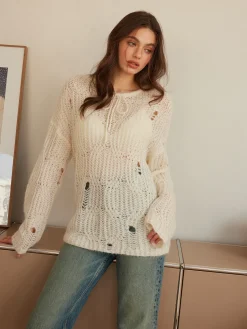 Online Tie Front Hollow Shift Sweater Sweater Tops|Sweaters & Cardigans