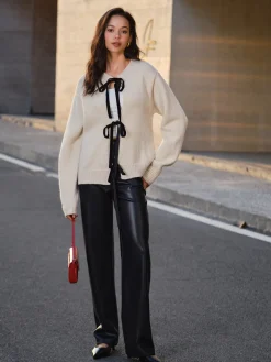 Clearance Tie Front Knit Top Sweater Tops|Sweaters & Cardigans