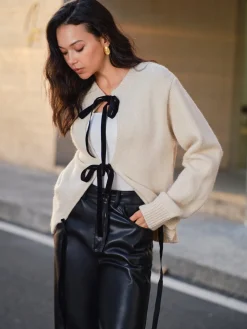 Clearance Tie Front Knit Top Sweater Tops|Sweaters & Cardigans