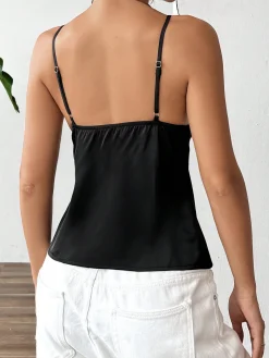 New Tie Front Satin Cami Top Tank Tops & Camis|Tops