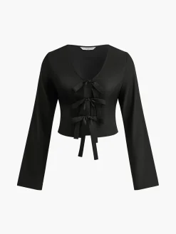 Clearance Tie Front Slim Shirt Blouses & Shirts|Tops