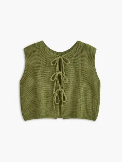 Tie Front Solid Sweater Vest Sweater Vests|Sweaters & Cardigans