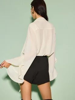 Clearance Tie Neck Chiffon Ruffle Shirt Tops