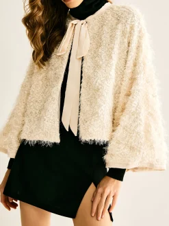 Online Tie Neck Fuzzy Blazer Outerwear|Blazers