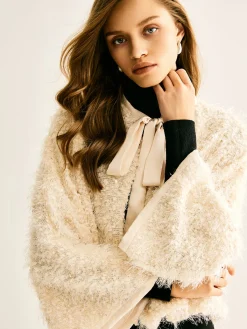 Online Tie Neck Fuzzy Blazer Outerwear|Blazers