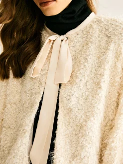 Online Tie Neck Fuzzy Blazer Outerwear|Blazers