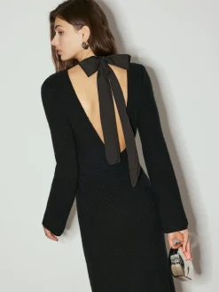 Hot Tie Neck Open Back Long Dress Black Dresses|Casual Dresses