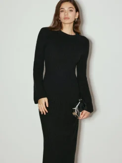 Hot Tie Neck Open Back Long Dress Black Dresses|Casual Dresses