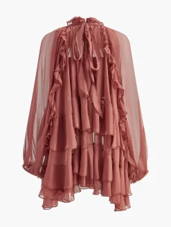 Online Tie Neck Semi-Sheer Ruffle Chiffon Dress Dresses
