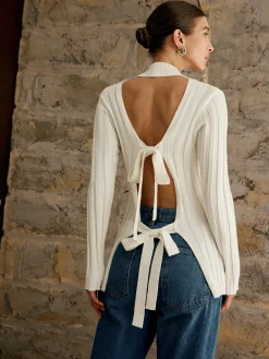 New Tie Open Back Knit Top Sweater Tops|Sweaters & Cardigans