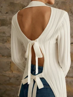 New Tie Open Back Knit Top Sweater Tops|Sweaters & Cardigans