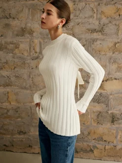 New Tie Open Back Knit Top Sweater Tops|Sweaters & Cardigans