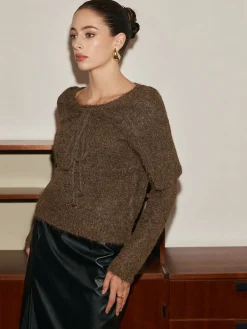 Sale Tie Scarf Cozy Knit Top Sweater Tops|Sweaters & Cardigans