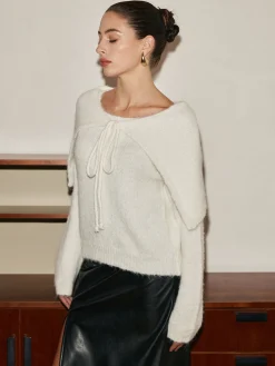 Sale Tie Scarf Cozy Knit Top Sweater Tops|Sweaters & Cardigans